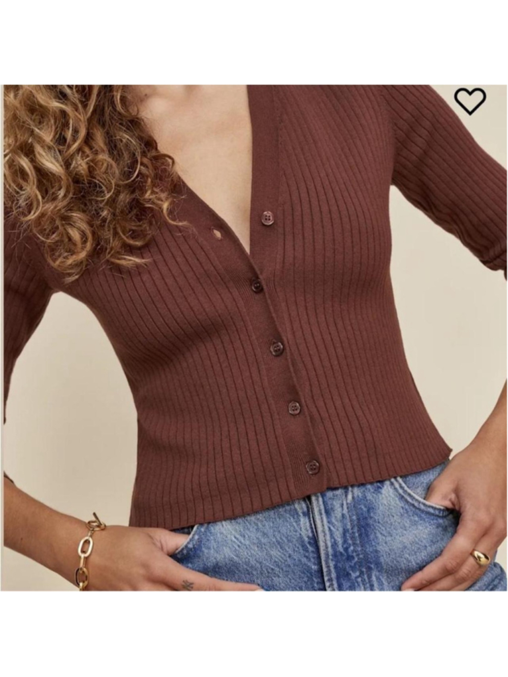 Reformation Jeans Gilda brown ribbed organic cotton blend cardigan - Size XS